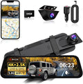 Mirror Dual Dash Camera with Voice Control,4K+2.5K Rear View Mirror Camera with 5.8GHz WiFi and APP Control, WDR Night Vision, Loop Recording, G-Sensor, Parking Monitor 64GB Card Included