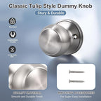 KNOBWELL 6 Pack Brushed Nickel Dummy Door Knob, Single Sided Handle for Closets, French Double Doors, and Pantry, Satin Nickel One Side Non-Turning Interior Push/Pull Door Knob