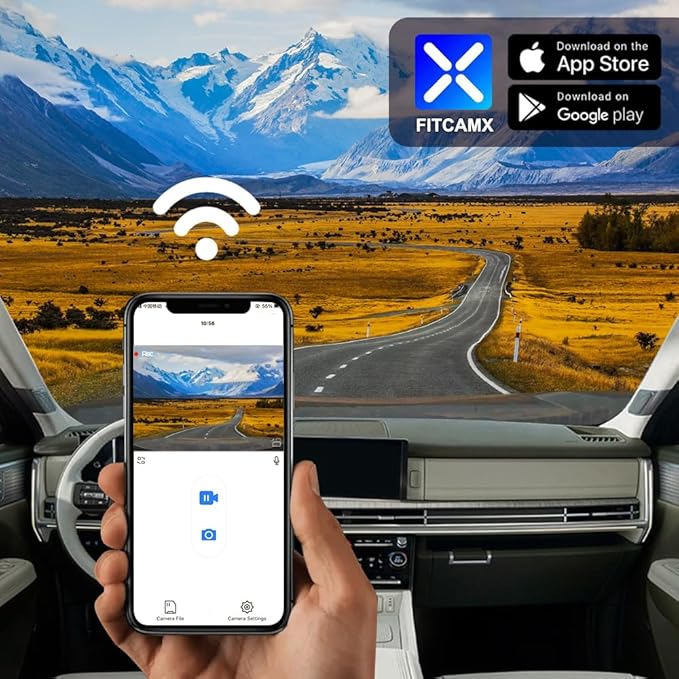 Fitcamx Front 4K+Rear 1080P Dash Cam Adapts for Hyundai Santa Fe 2024-2026 (Part No#P6000), OEM Factory Look, 2 Way HD Video, Built-in WiFi & APP, Loop Recording, G-Sensor, Easy to Set, 128GB Card