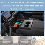Hellet Upgrade Front Center Seat Headrest Organizer for Ford 2011-2026 F150 F250 F350 F450 F550 F650 Accessories Coin Container Storage Box with Non–Slip Silicone Mat (Jump Seat Only)