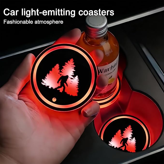 Cat LED Cup Holder Lights for Car,2Pcs LED Light Up Cup Holder Coasters with USB Charging 7 Colors 3 Modes,Waterproof Interior Atmosphere Lamp,Car Decor Accessories Cat Gifts for Women Men