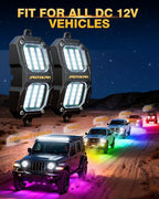Auxbeam 2 Pods Dynamic Color Changing RGB LED Rock Lights No-Dark-Spot Bluetooth APP&Remote Control Music Voice Sync IP67 Waterproof Wheel Well Lights w/Brake Mode 1 Year Warranty (NO Controller)