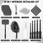 16 Pcs Windshield Cleaner Tool, Car Cleaning Kit with Various Detailing Brushes Set Spray Bottle Cleaner Towel Cleaning Gel Accessories Car Interior Detailing Kit for Windows Vents(Gray)