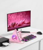 7 USB 3.0 Ports, Howling Wolf Pink USB Hub - 2FT Long Cable, Vertical USB Hub Expander Compatible with PC, Laptop, Flash Drive, HDD, Console, Printer, Keyborad, Mouse