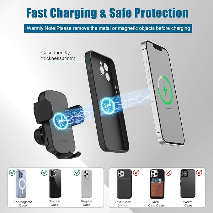 Wireless Car Charger Phone Mount Cup Holder, 3 in 1 15W Fast Charging Auto Clamping Cup Holder Expander for Car, Phone Holders for Your Car CupHolder Wireless Charger Compatible for All Smartphones
