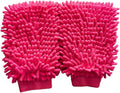 Conwork Car Wash Mitt Chenille Microfiber Golves, Ultra Soft & Scratch-Free, for Auto Detailing, Household Dusting & Multi-Surface Cleaning, 7" x 9.6"(2-Pack, Pink)
