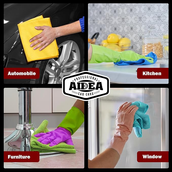 AIDEA Microfiber Cleaning Cloth, 800PK, Microfiber Towels for Cars, Shop Towels Cleaning Rags, Premium Wash Cloths, Absorbent Towel for SUVs, House, Kitchen, Commercial, Cleaning Supplies 12×12"