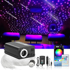 Twinkle & Meteor Starlight Headliner Kit for Car 0.03in x 9.8ft 750 Strands for Ambient Interior Decor 16W RGBW Fiber Optic Star Light Engine, 200 White Shooting Stars