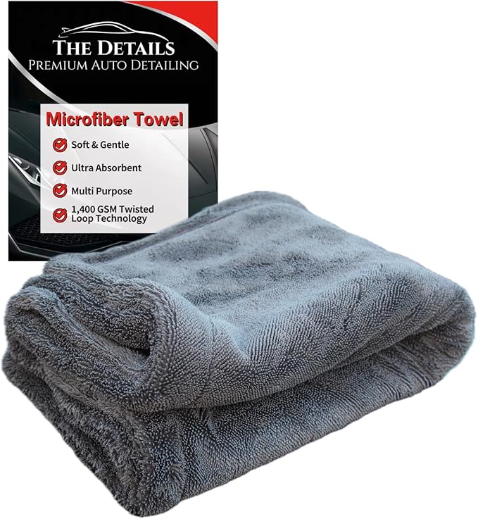 The Details Microfiber Car Drying Towel 36"x24" 1,400 GSM, Extra-Large, Ultra-Absorbant Edgeless Microfiber Drying Towel for Cars and Trucks etc, Charcoal Grey