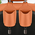 Car Seat Back Organizers Set of 2 with Leather Cup Holder and Headrest Hook, Universal Backseat Phone Mount & Storage Bag (Orange)