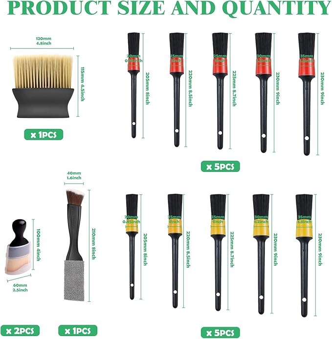 14Pcs Car Interior & Exterior Dusting Brush Set Contains Soft Cleaning Brushes, Auto Boars Hair Detailing Brushes, Double Head Brush for Automotive Air Conditioning Vent Dashboard Screen
