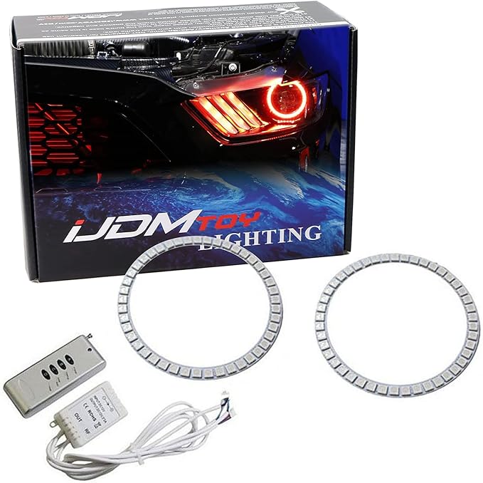 iJDMTOY 7-Color RGB LED Halo Ring Lighting Kit Compatible with 2015-2023 Ford Mustang Projector Front Road Illuminating Light Retrofit w/Adjustable Setting