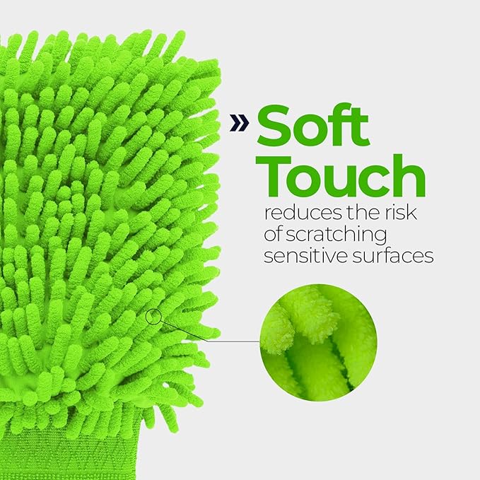 Premium Chenille Car Wash Mitt - Ultra-Soft, Scratch-Free, and Lint-Free Microfiber Mitt for Superior Car Wash Kit, Car Detailing, and Car Cleaning Supplies (2)