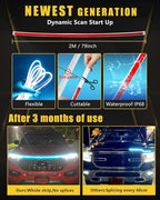 Sequential Turn Signal Light Strip Dynamic Scan Start Up Led Hood Lights Flexible DRL Daytime Running Light for Car,Truck,SUV,Dual Color Ice Blue Amber Flowing Switchback 12V 79inch/2M (1Set)