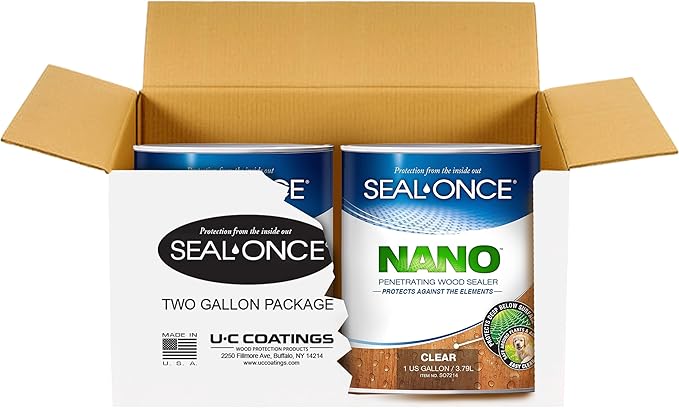 Seal-Once Nano Penetrating Wood Sealer - Premium Waterproof Sealant - 2 Gallon Clear Wood Sealant