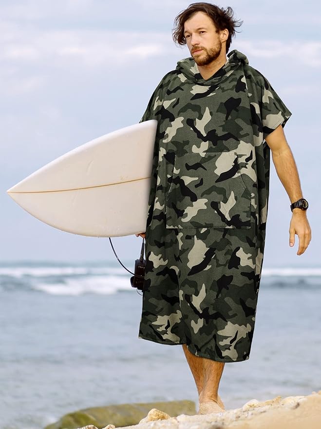 SUN CUBE Surf Poncho Changing Robe with Hood | Absorbent Quick Dry Microfiber Wetsuit Changing Towel with Pocket for Surfing Men Women