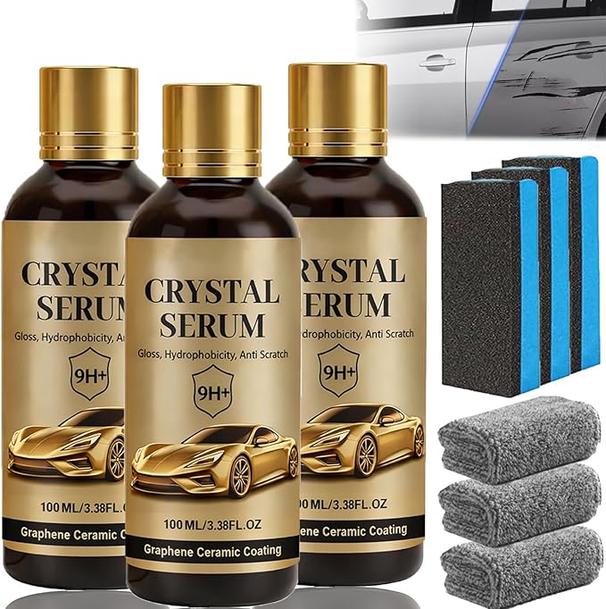 PTZ Crystal Serum,Advanced Graphene Ceramic Coating for Cars,Ceramic Car Coating Kit,9h+ Graphene Ceramic-Coating for Auto Car Paint Protection (3PCS)