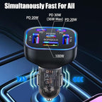 6 in 1 Multi Port USB C Car Charger Adapter PD 30W 6 Ports Super Fast Charging Cigarette Lighter Adapter 2 USB-C for MacBook iPhone 16/15/14/13/12 Galaxy Android Phones