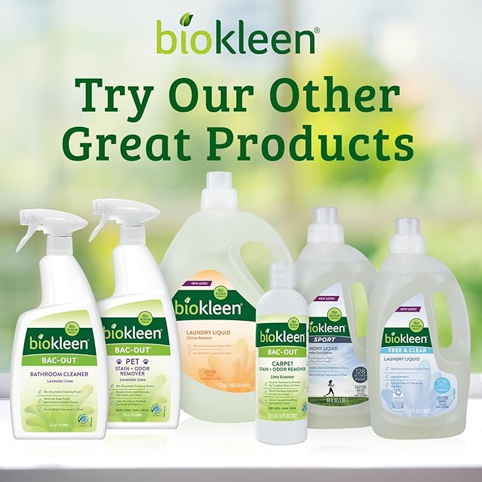 Biokleen Bac-Out Enzyme Cleaner and Stain & Odor Remover for Pet Stains, Laundry, Diapers, Wine, Carpets, & More, Eco-Friendly, Non-Toxic, Lime Scent, 128 Ounces