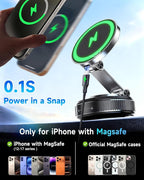 for MagSafe Car Mount Charger, 15W Fast Charging Magnetic Wireless Car Charger, Vacuum Magnetic Phone Holder [120LBS Ultra Suction Cup & 3000gf Magnet ] 780° Dashboard Car Bracket for iPhone & Android