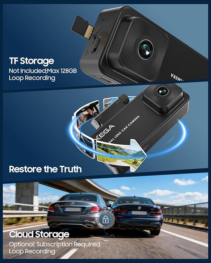 XEGA 2K 4G LTE Dual Dash Cam Front Inside, OBD Powered 24/7 Sentry Mode, APP Remote Live-View, GPS Tracking, No WiFi Car Security Camera Anti-Theft, Real-Time Alerts, Built-in SIM Card(7-Day Trial)
