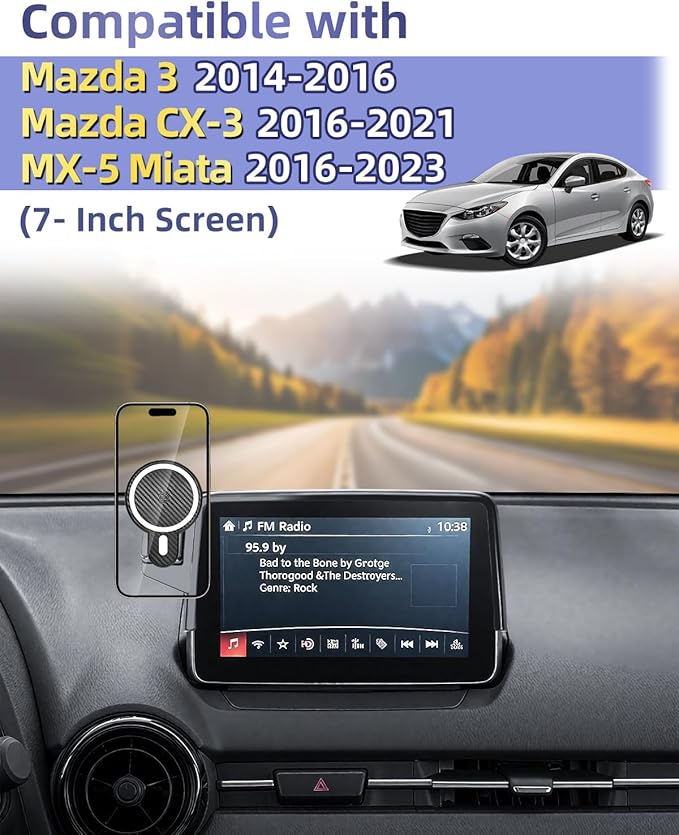 PZK Car Phone Mount for Mazda CX-3 2016-2021 /Mazda 3 2014-2016 /MX-5 Miata 2016-2023 Accessories 7-Inch Screen Magnetic 15W Fast Wireless Charger Phone Cradles Car Phone Holder Not Affect Vent