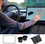 TOPABYTE 3PCS Center Console Accessories for Tesla Model Y 2021-2024 and Model 3 2021-2023 Cup Holder Insert, Screen Edge Protector Frame, Silicone Wireless Charger Mat, Black
