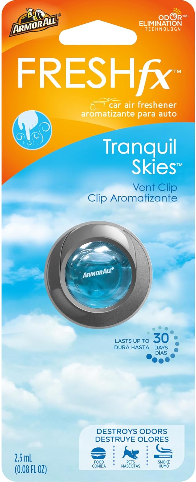 Armor All Fresh FX Car Air Freshener , Car Odor Eliminator, Tranquil Skies Scent, 0.08 Fl Oz