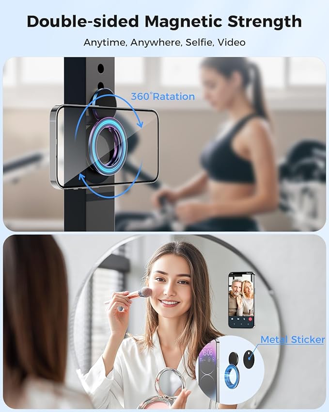 SUPERONE Magnetic Ring Holder for Dual-Side Magnetics, Removable Gym Phone Grip with Kickstand for iPhone 17/16/15/14/13/12 Series MagSafe Case All Phones Compatible with Magnetic Car Mount - Colorful