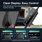 Level 2 EV Portable Charger for Tesla, 32A 240V ETL Certificated,NEMA 14-50,NACS Connector, 25FT Cable, Adjustable 16A-32A, LCD Display, Plug-and-Play Fast Charging Station for Home/Outdoor