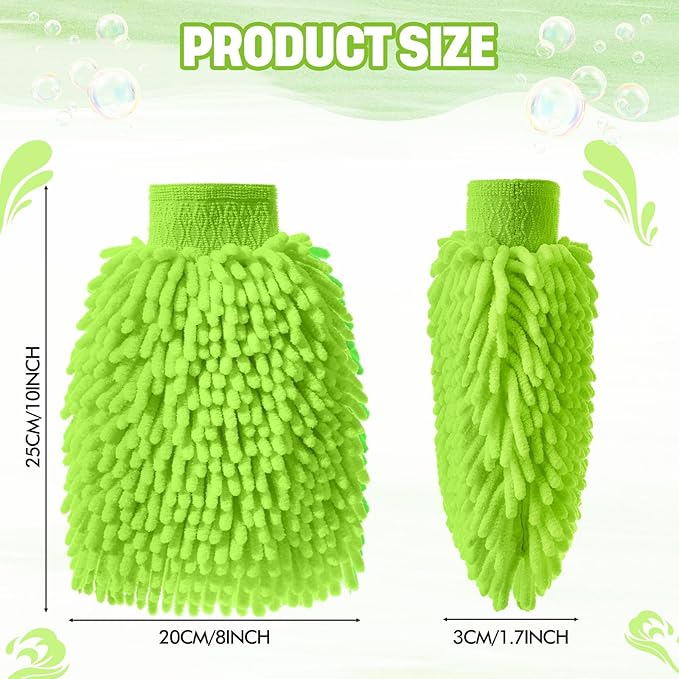 24 Pack Car Wash Mitt Bulk Microfiber, 10'' x 8'' Chenille Car Wash Mitt Gloves, Scratch Free Double Sided No Lint No Marks for Truck SUV and All Vehicle Surfaces (Lime Green)