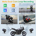 Carpuride W712D Motorcycle Carplay Screen with HD 1080 Dual Dash Cam, Wireless Car Play and Android Auto, 7" Waterproof Rotatable Navigation Touchscreen, Loop Recording, Bluetooth, Wired Controller