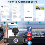 4 Channel 4K Dash Cam Front and Rear Inside, 360° View 1080P Dash Camera for Cars, Super Night Vision, Gravity Sensor, Loop Recording, WDR, 24H Parking Mode, WiFi & APP Control, with 64GB Card