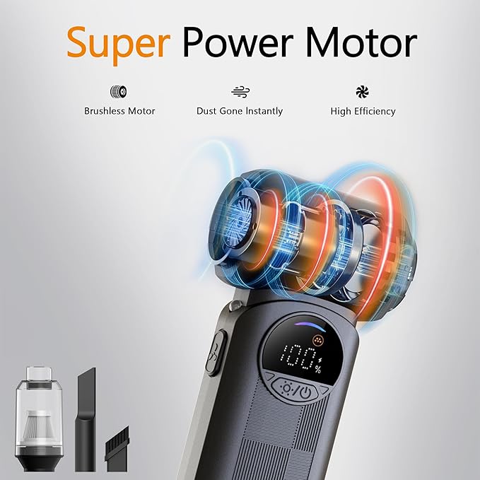 Compressed Air Duster, Super Power Turbo Air Blower with Vacuum Function, Cordless 2-in-1 Cleaning Tool, 8000mAh Battery, LED Light for PC Keyboard Car Cleaning (Black)