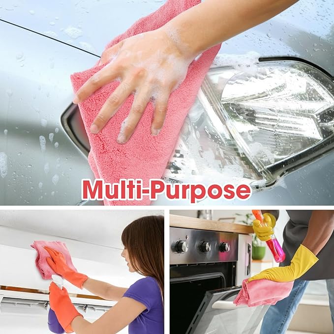 Shimeyao 30 Pcs Edgeless Microfiber Plush Towels for Cars Detailing Drying Wash Polishing Absorbent Cleaning Cloths, 500 GSM (16 x 16 Inch,Vivid Red)