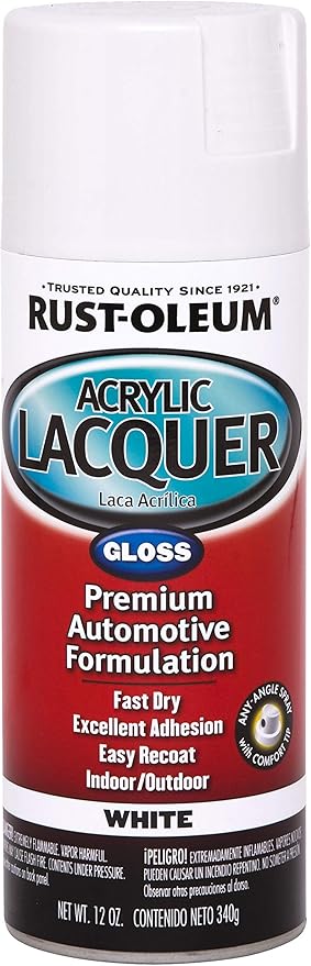 Rust-Oleum 253364 Automotive Acrylic Lacquer Spray Paint, 12 oz, Gloss White