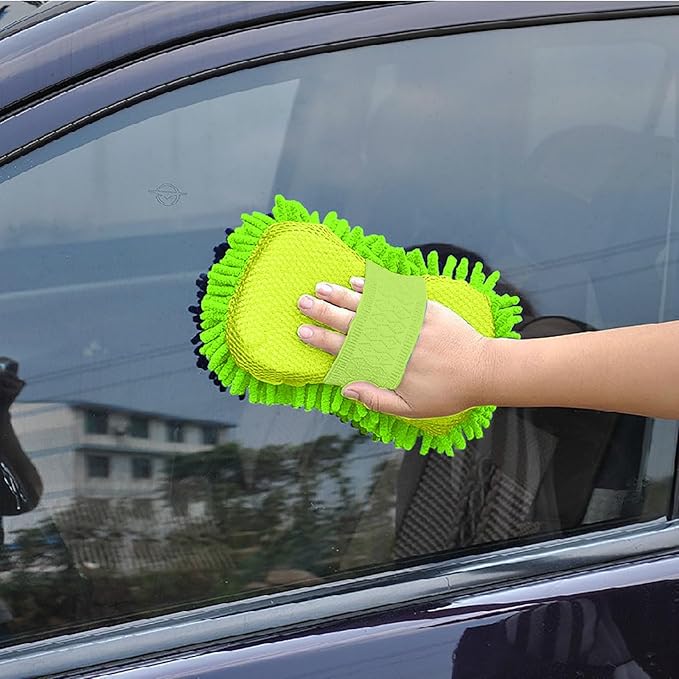 Car Wash Mitt,Microfiber Chenille Car Wash Mitt,Double-Sided lint-Free,Scratch Free,Cleaning Mitts for Truck, SUV, RV (Green)