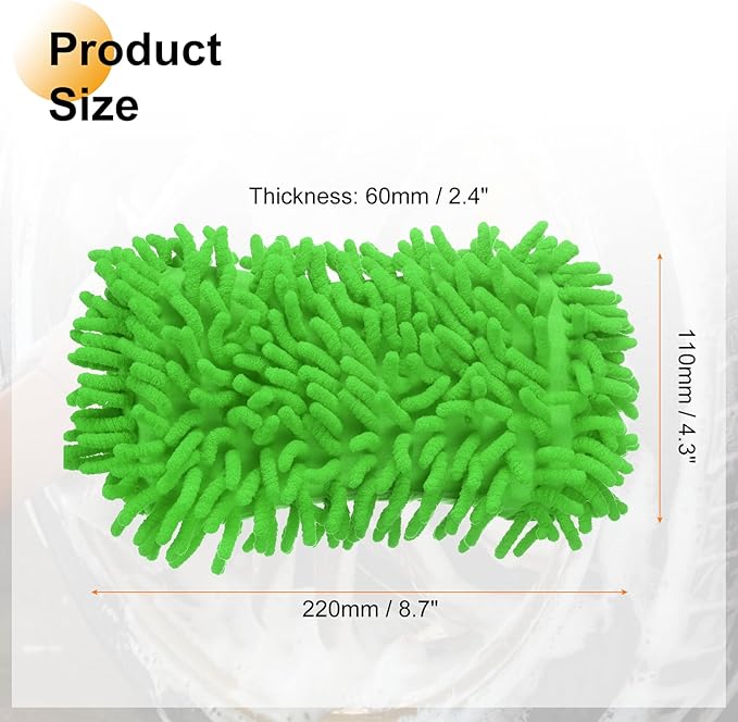 HARFINGTON 2pcs Car Wash Sponge 8.7" x 4.3" Chenille Microfiber Mitt Scratch-Free Absorbent Scour Scrubber Cleaning Sponge for Washing Detailing on Cars, Trucks, SUV, Boats, RVs, Green