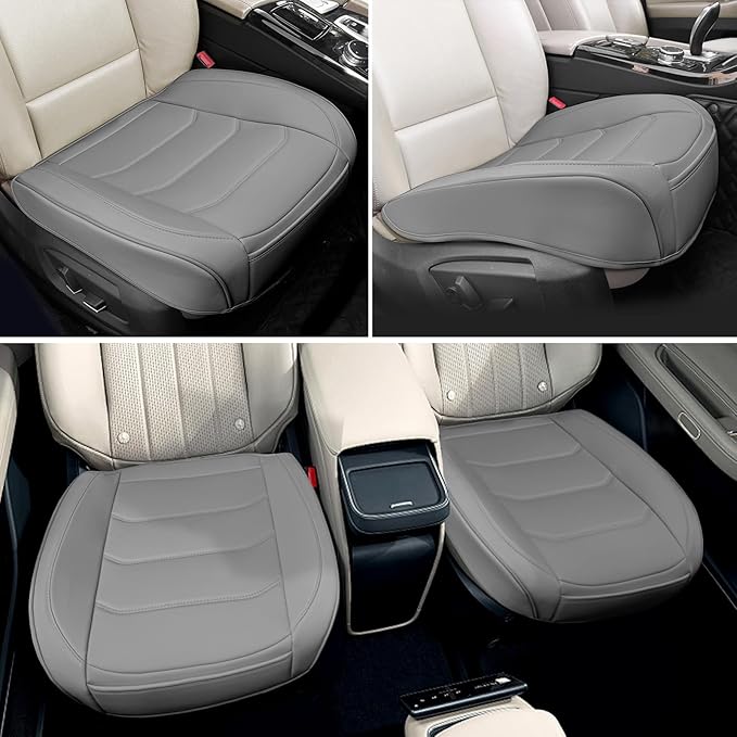 BOPUOVRE Car Seat Cover for Luxury & Comfort - PU Leather, Anti-Slip, Full Wrap Protection with Storage Pocket for Bottom Cushion - Universal Fit for 95% of Vehicles (Gray,2 Piece)