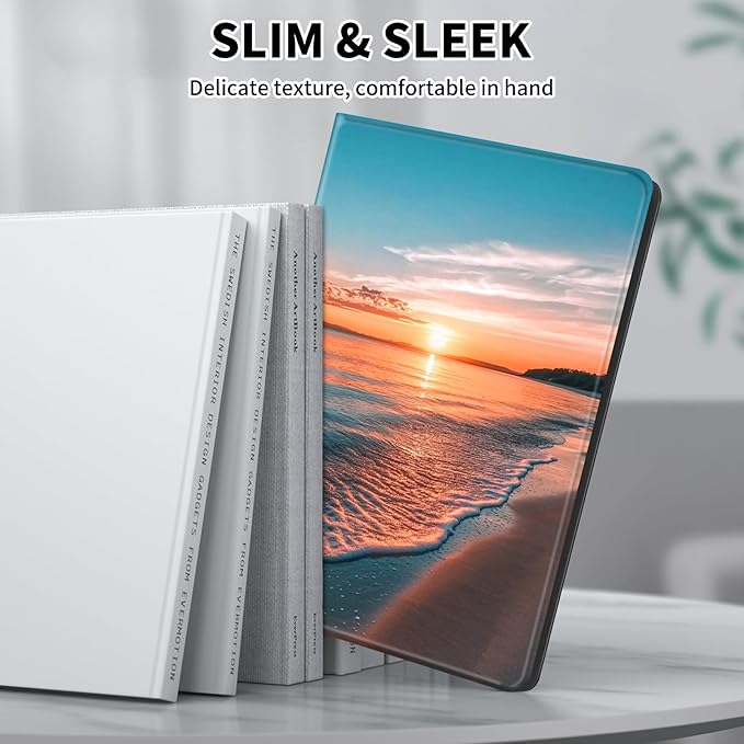 for Kindle Paperwhite Case,6.8" Kindle Paperwhite 11th Generation Case and Kindle Paperwhite Signature Edition,Leather Slim Adjustable Stand Cover with Auto Wake/Sleep,Sea Beach Sunset