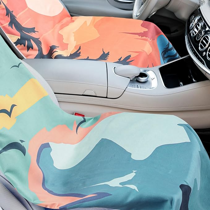 Hahafelt 4 Pack Car Seat Towel Covers with Storage Bag, 63 x 32 Inch Universal Non Slip Waterproof Sweat Protector for Car Truck, Gym Swimming Running, Machine Washable (Landscape)