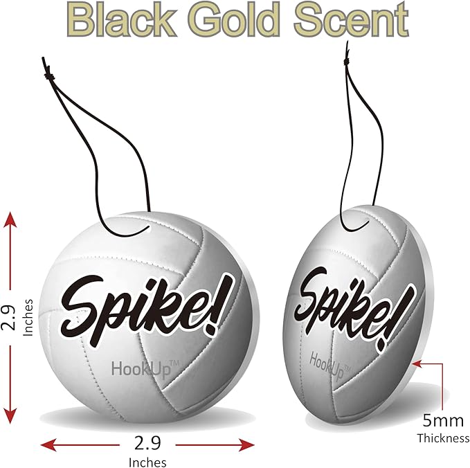 Volleyball Car Air Freshener by HookUp - 10 Pack - Black Gold Scent (Extra Strong) | Unique Volleyball Gift for Players, Coach, Fans | Hanging Car Accessory with Long Lasting Fresheners Smell