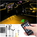 6 Meters Optic Fiber Car Ambient Lighting with RF Remote Control 64 Colors Multicoloured Music Interior Footwell Lighting Kit DC 12V 1W