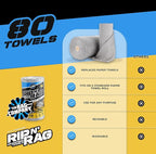 The Rag Company - Rip N' Rag Multi-Purpose Reusable Microfiber Towels for Home, Office, Garage, RV and More - 80 Count Roll - Premium 70/30 Blend - 200gsm