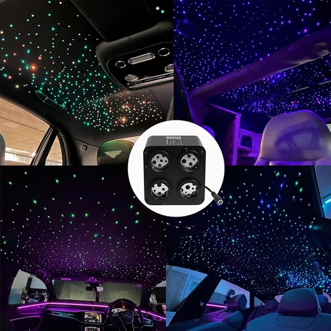 AMKI Updated 4Color Twinkle 36w Starlight Headliner Kits 1300pcs 0.03in 9.8ft Fiber Optic Light Cable 4 Ports Starlight Box App/Remote Control Sound Mode for Car Home Ceiling Decoration