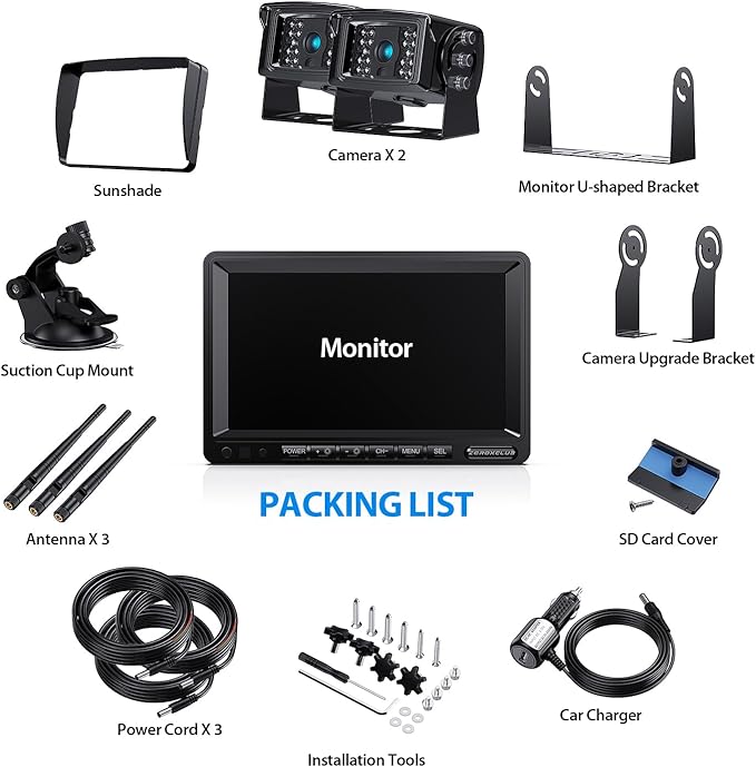 ZEROXCLUB 1080P FHD Digital Wireless Backup Camera System Kit for RV/Truck/Trailer/Van/Bus,Night Vision,7inch HD LCD Monitor,IP69 Waterproof Rear View Camera No Interference Record-HW02-M