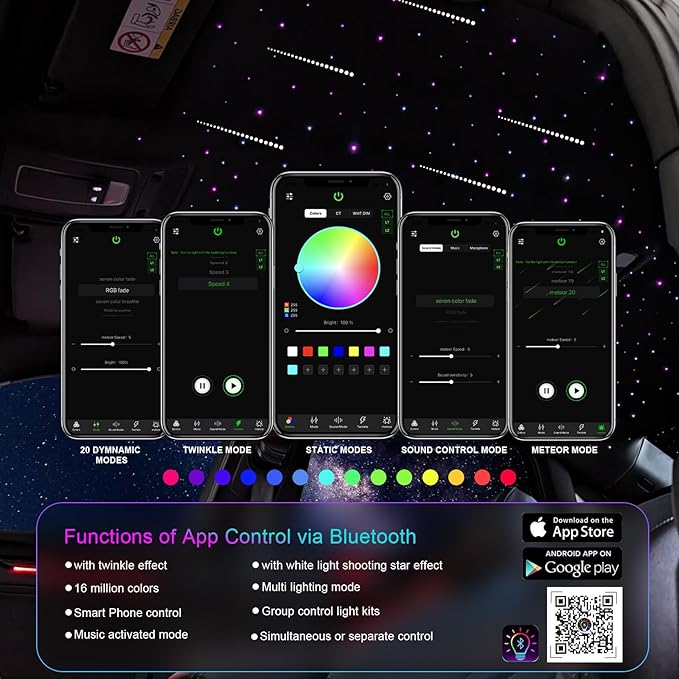 Starlight Headliner Kit, Dual Color Twinkle & Meteor 2 in 1 Fiber Optic Lights, 1000pcs*0.03in*13.1ft, APP & Remote Control, 18W Music Star Lights for Car/Home Ceiling