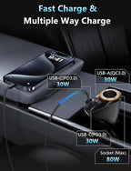 4 in 1 USB C Car Charger, 170W Multi USB Cigarette Lighter Adapter, Socket Splitter with 3 Ports, 12V/24V Dual USB Type C PD Fast Car Charger Adapter for iPhone 17/Air/16/15 Pro Max iPad GPS