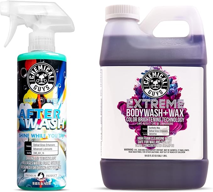 Chemical Guys CWS20764A Car Wash, Dry & Shine Bundle - Extreme Bodywash & Wax Foaming Car Wash Soap, 64 oz (.5 Gallon) + After Wash Gloss Boosting Drying Aid (16 oz) (2 Items) For Cars, Trucks, SUVs