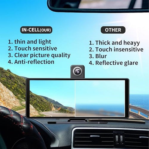 10.26 Inch Wireless Apple CarPlay & Android Auto Screen for Car with 4K Dash Cam,Ultra-Light Touchscreen, IP68 1080P Backup Camera, GPS Navigation, Voice Control, Mirror Link(No Card)